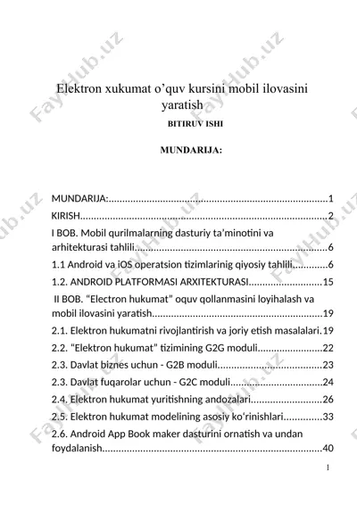 elektron xukumat о’quv kursini mobil ilovasini yaratish — DOCX