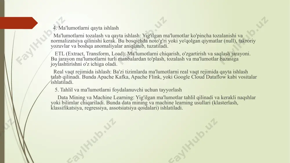 rfitting yoki underfitting holatlariga duch kelmasligini ta'minlash kerak. xulosa modelni optimallashtirish — bu faqat modelning samaradorligini oshirish emas, balki uning kengaytirilgan va keng qamrovli tarzda ishlashini ta'minlashdir. modelni ishlab chiqish va optimallashtirishdan so'ng, uni monitoring qilish va yangi ma'lumotlar bilan yangilash zarur. bu modelning o'z vaqtida o'zgaruvchan ma'lumotlarga mos kelishini ta'minlaydi. /docprops/thumbnail.jpeg