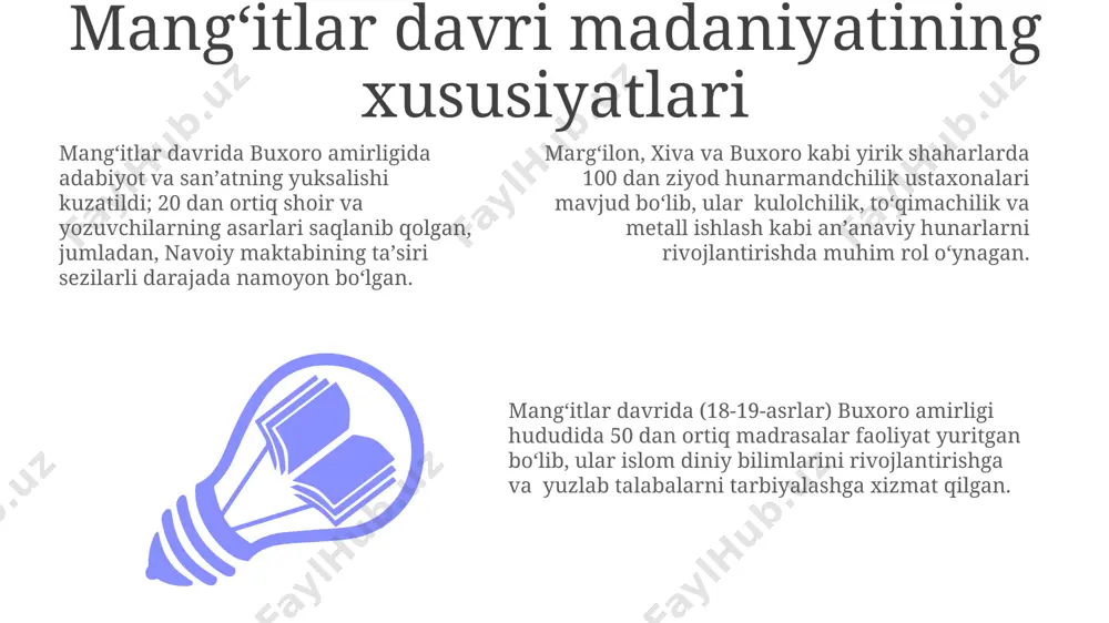 shgan. 13-asrda marag'a rasadxonasida o'tkazilgan kuzatishlar natijasida quyosh sistemasining ko'plab parametrlari aniqlandi va quyosh yili taxminan 365.2425 kun deb hisoblandi. mo'g'ul imperiyasi davrida matematikada algebra va geometriya sohalarida sezilarli taraqqiyot kuzatildi, xususan, al-xorazmiyning asarlari 12-asrda bag'dodda qayta nashr etildi va keng tarqaldi. e'tiboringiz uchun rahmat @taqdimot_robot image1.jpeg image2.jpeg image3.jpeg