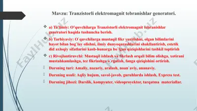 tranzistorli elektromagnit tebranishlar generatori — PPTX