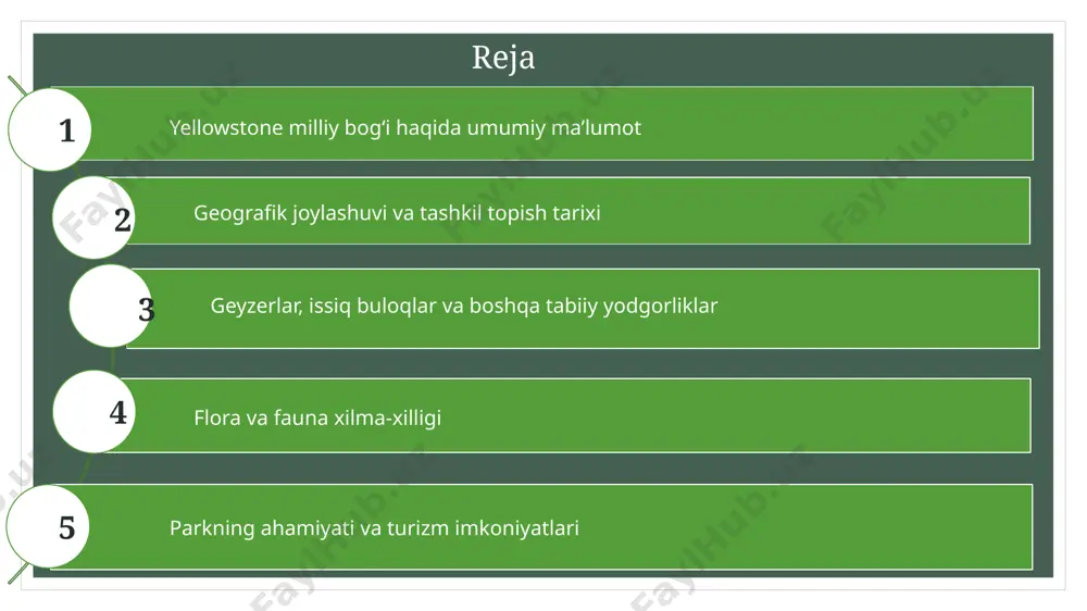 rli qaynoq suv favvoralari paydo bo'lishi va daryo shunchalik tez oqishi, toshlar tubida iliq bo'lishi va baron munxauzen tarixiga juda o'xshashligi haqidagi bayonotlari. u nima bilan mashhur? geyzerlar termal hovuzlar issiq buloqlar yellowstone parkda ko'plab tog'li ko'llar mavjud. ulardagi suvning rangi ob-havoga qarab, kulrangdan po'latgacha, to'q ko'k yoki yashil ranggacha o'zgaradi. eng muhimi - 370 kvadrat metr maydonga ega yellowstone ko'li. km va chuqurligi 120 m gacha. uning suvlari atrofdagi tizmalar tomonidan o'zlarining qoyalari, qor parchalari va o'rmonli yonbag'irlari bilan aks ettiriladi va tizmalar etagida, suv yaqinida, issiq buloqlar uriladi. er yuzidagi manbalar va geyzerlar atrofida sarg'ish-oq rangli bo'sh jinslar - geyserit qatlami yotqizilgan. jonsiz tabiat uslubi va yovvoyi tabiatning xilma-xilligi ostida, yellowstone. bu yerda kiyik-morj, kiyik va bug'u, antilopa-oq shox, tog' qo'ylari va bektoshi uzumlari. bizon katta shoxli qo'ylar deyarli bir yarim asrlik himoyalangan rejim davomida ular odamdan qo'rqishni va uning qo'lidan ovqat olishni o'rgandilar. ko'pincha, daryolar qirg'oqlari bo'ylab …