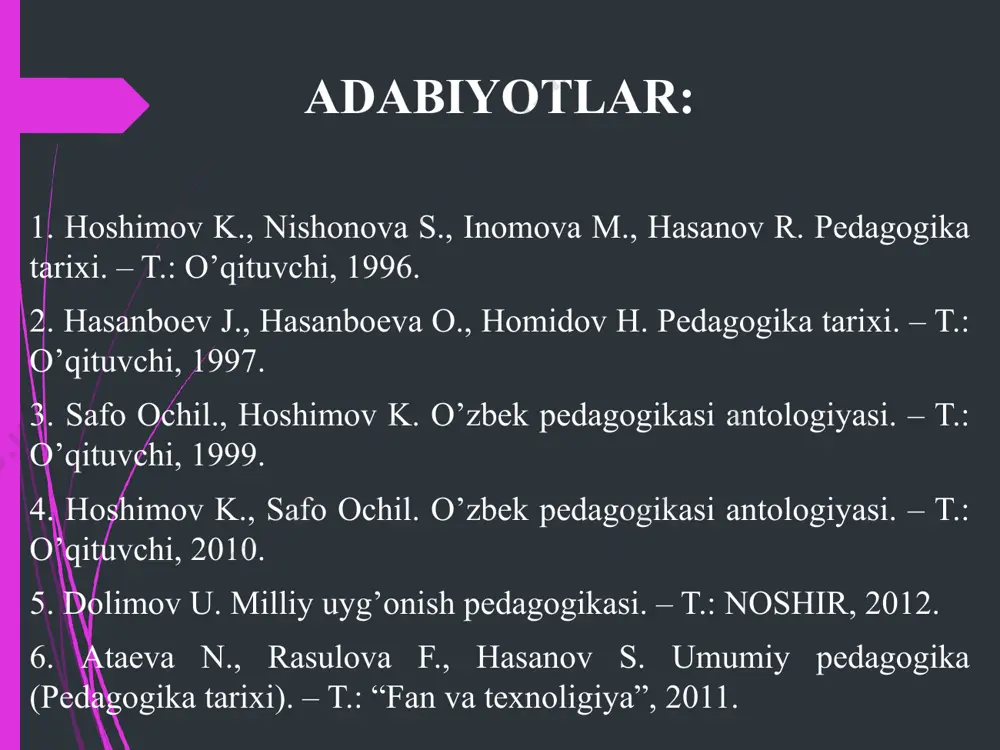 esto” umumiy ma’lumot: yaratilgan vaqti va joyi: 2 ming yil davomida og’zaki tarzda shakllanib, m.a. iii asrda arshakiylar tomonidan kitob holiga keltirilgan ma’lumotlar keltirilgan xalqlar: eron, ozarbayjon, afg’oniston va o’rta osiyo saqlanib qolgan qismlari: 4ta «авесто» нинг ватани хоразм эканлигини олимлар ишонч билан таъкидлайдилар: зардушт эрамиздан олдин vi асрда яшаган. хоразмда яшаган чорвадорлар оиласи спитама уруғидан бўлган. “avesto” dagi ma’lumotlarning qadimgi qismi eramizdan avvalgi 3000 – 2000 yillarga tegishli deb taxmin qiladi olimlar. podsho doro ibn doro xazinasida 12 ming qoramol terisiga tilla bilan bitilgan. iskandar esa bu yurtga bostirib kelgan va otashxonalarni vayron qilib, zardusht diniga e’tiqod etuvchi xalqni tazyiq ostiga olib , ularni o’ldirib yuboradilar. shuning uchun ham “avesto” ning 3/5 qismi yo’qolib ketdi. lekin, iskandar falsafa, tibbiyot, astronomiyaga tegishli qismini saqlab qolgan. bu qo’lyozmalardan keng foydalanilgan va uni yunon tiliga tarjima qildirgan. “avesto” dagi ma’lumotlarga ko’ra, o’rta osiyo aholisining ijtimoiy-iqtisodiy munosabatlar quyidagicha bo’lgan. nmana oila jamoasi vis …