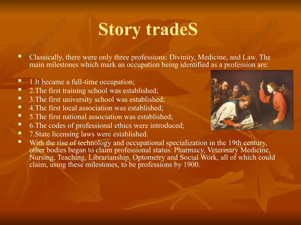 rovides a general set of skills that are then applied to a diverse variety of problems. trader in finance, a trader is someone who buys and sells financial instruments such as stocks, bonds, commodities and derivatives. a broker who simply fills buy or sell orders is not a trader, as they are merely executing instructions given to them. economist an economist is a professional in the social science discipline of economics. the individual may also study, develop, and apply theories and concepts from economics. within this field there are many sub-fields, ranging from the broad philosophical theories to the focused study of minutiae within specific markets. financier financier is a term for a person who handles typically large sums of money, usually involving money lending, financing projects, large-scale investing, or large-scale money management. medical profession dentist feldsher neurologist nurse nutritionist oculist oncologist pharmacist podiatrists speech therapist surgeon toxicologist urologist veterinarian …