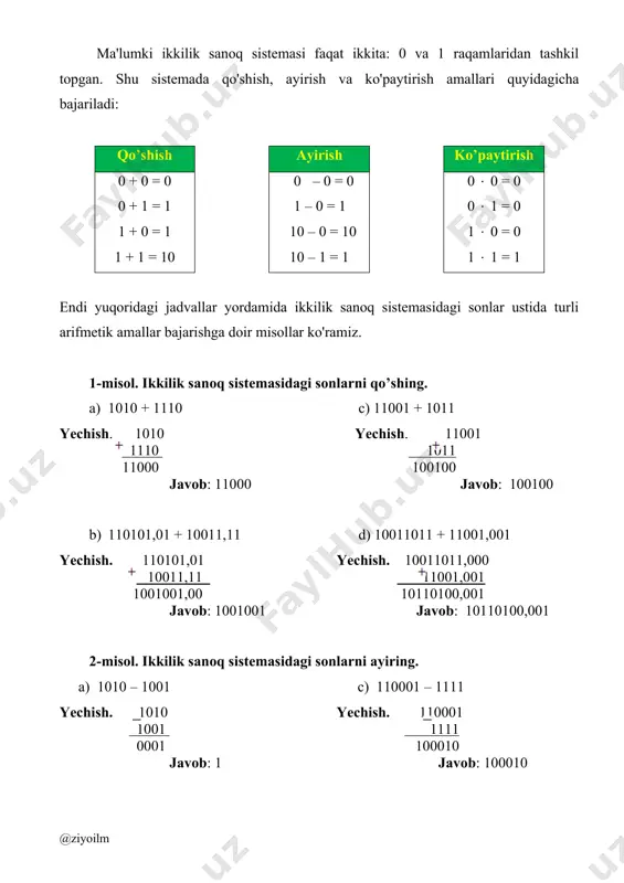 ikkilik sanoq sistemasida amallar bajarish - Page 5