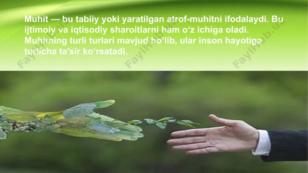 shi suv ifloslanishi shaharsozlik va qishloq xo'jaligi faoliyati tabiiy muhitni saqlash va ekologik omillarni boshqarish orqali biz atrof-muhitni saqlashimiz va kelajak avlodlar uchun sog'lom yashash sharoitlarini ta'minlashimiz mumkin. atmosfera ifloslanishining asosiy manbalari qanday? global isishning kelib chiqish sabablari va oqibatlari nimalardan iborat? o'simliklar va hayvonlar populatsiyasiga ekologik muhitning qanday ta'siri bor? o'rmonlar qirilishining atrof-muhitga qanday zararli ta'sirlari mavjud? havo sifati va inson salomatligi o'rtasidagi bog'liqlik qanday? iqlim o'zgarishi bilan kurashish uchun qaysi chora-tadbirlar amalga oshirilishi mumkin? image1.jpeg image3.jpeg image4.jpeg image5.jpeg image6.jpeg image7.jpeg image8.jpeg image9.jpeg image10.jpeg image11.jpeg image12.jpeg image13.jpeg image2.jpeg /docprops/thumbnail.jpeg