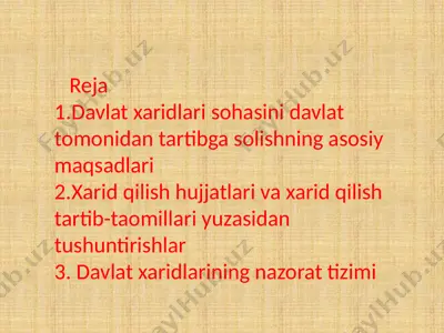 davlat xaridlari sohasini davlat tomonidan tartibga solish — PPTX