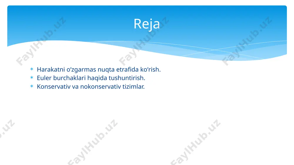 aydi. 4 konservativ va nokonservativ tizimlar konservativ va nokonservativ tizimlar orasidagi farqni tushuntiradi. energiya saqlanishining o'zgaruvchanligi va harakatning xususiyatlarini ilmiy ravishda yoritadi. harakatni tasvirlashning xususiyatlari. 1 harakatning turlari harakatlar o'zaro aloqani turlar bo'yicha tartiblangan va tasniflangan harakatlardir. ular tezlik, tezlik va yo'nalishlari boyicha ajratiladi. 2 harakatning xususiyatlari harakatning xususiyatlari, jism tizimining pozitsiyasidagi o'zgarishlar va yo'nalishlardagi o'zgarishlar kabi xususiyatlar bilan bog'liqdir. 3 harakatning sabablar harakatning sabablarini aniqlashda kuchlar, jismlar o'rtasidagi o'zaro ta'sir, quvvlar va energiya o'zgarishlari katta ahamiyatga ega. oʻzgarmas nuqta va harakatning oʻrtasidagi munosabat. 1 oʻzgarmas nuqta oʻzgarmas nuqta fizikada ahamiyati katta bo'lgan markaziy nuqta hisoblanadi. ushbu nuqta harakatning markazidir va uning oʻrniga oʻzgarmas turishi lozim. 2 harakatning ko'rsatkichi harakatning ko'rsatkichi euler burchaklari orqali ifodalangan. ular harakatning yo'nalishini, yuzasini va boshqa xususiyatlarini belgilashda foydalaniladi. 3 mexanik oʻxshashlik mexanik oʻxshashlik konservativ va nokonservativ sistemalar orasidagi farqni tushuntiradi. ular harakatning energiyasining qarshiliklari va qonuniyatini aniqlashda muhimdir. harakatni oʻzgarmas nuqta etrafidagi masalalar. 01 …