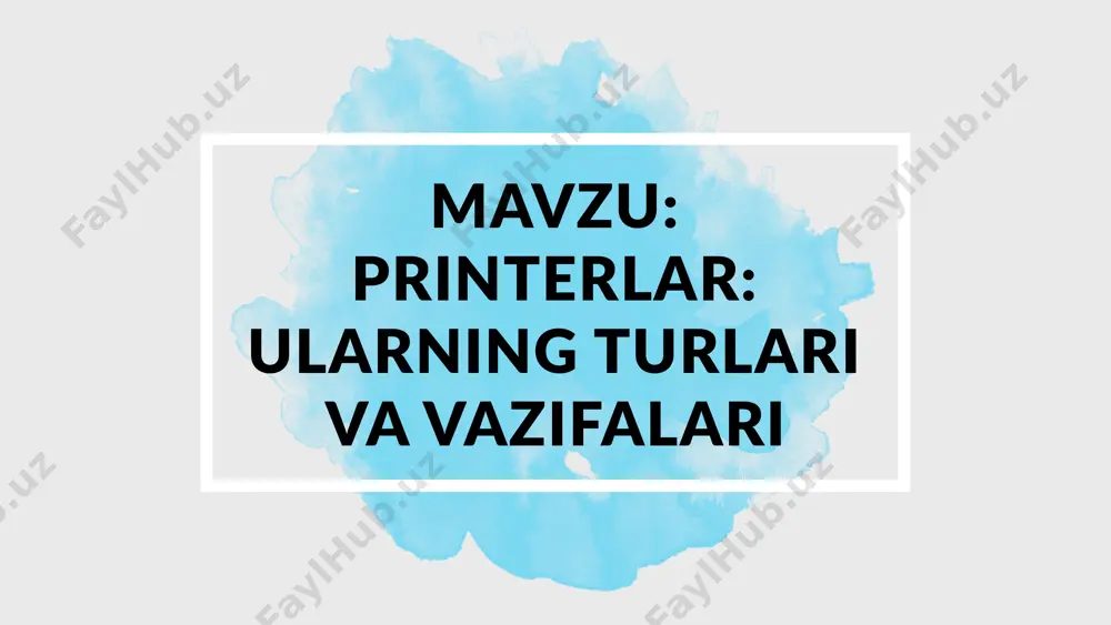r plastik yoki boshqa materiallardan foydalanib, uch o‘lchamli obyektlarni yaratadi. afzalliklari: murakkab dizaynlarni yaratish imkoniyati. texnika va arxitektura sohasida katta imkoniyatlar taqdim etadi. kamchiliklari: narxi juda yuqori va ishlatish uchun maxsus bilim talab etadi. ish jarayoni uzoq vaqt talab qiladi. qo‘llanilishi: sanoat, arxitektura, tibbiyot va boshqa texnologik loyihalarda keng qo‘llaniladi. 5. matritsali printerlar vazifasi: matritsali printerlar ignalar yordamida qog‘ozga bosim o‘tkazib, oddiy grafik va matnlarni bosib chiqaradi. afzalliklari: narxi arzon va uzoq muddat xizmat qiladi. katta hajmdagi hujjatlarni nisbatan arzon chop etadi. kamchiliklari: past chop etish sifati, shovqinli va rangli chop etish imkoniyati yo‘q. qo‘llanilishi: banklar va buxgalteriya hisobotlarida hujjatlarni chop etishda ishlatiladi. printerlarni tanlashda e’tiborga olinadigan omillar printer tanlashda bir nechta omillarni e’tiborga olish kerak: chop etish tezligi: katta hajmdagi hujjatlarni tez bosib chiqarish kerak bo‘lsa, lazer printerlar mos keladi. narx va xizmat ko‘rsatish xarajatlari: narx va printerning siyoh yoki toner narxi ham muhim omil hisoblanadi. sifat: rangli tasvirlar …