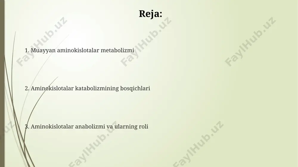 rivojlanishning kechikishi bilan ifodalanadi, bu holatning tarqalishi 100000 tug'ilishda 1 holatni tashkil etadi. lizin katabolizmining birinchi bosqichi - α-ketoadipat hosil bo'lishi, bu jarayon bir nechta fermentlar va koenzimlar, jumladan plp ishtirokida amalga oshiriladi. hidroksiprolin metabolizmi inson organizmida gidroksprolinning asosiy manbai kollagen parchalanishi bo'lib, kuniga taxminan 100 mg gidroksprolin metabolizmga tushadi. gidroksprolin katabolizmi jarayonida prolin gidroksylaza fermenti muhim rol o'ynaydi va uning faolligi b6 vitamini darajasiga bog'liq. gidroksprolin metabolizmining birinchi bosqichi 4-gidroksprolin 2-oksoglutarat bilan reaksiyaga kirishib, δ-aminolevulinat hosil qiladi. glytsin metabolizmi glitsinning metabolizmida, glysin degradatsiyasi orqali karbonat angidrid (co2) va ammiak (nh3) hosil bo'ladi, bu jarayon mitoxondriyada sodir bo'lib, ko'p fermentlarni o'z ichiga oladi. glitsin, porfirinlar sintezi uchun muhim prekursor bo'lib, uning metabolizmida delta-aminolevulin kislotasining (ala) hosil bo'lishiga 2 molekula glitsin ishtirok etadi. glitsinning metabolik yo'llari orasida, kreatin sintezi ham muhim o'rin tutadi, bu jarayonda glitsin, arginin va metionin kabi 3 ta aminokislota birlashadi. serin va glytsin o'rtasidagi o'zaro bog'liqlik glytsin …