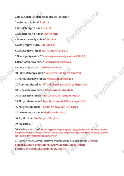 xalq tabobati fani oraliq nazorat savollari — DOCX