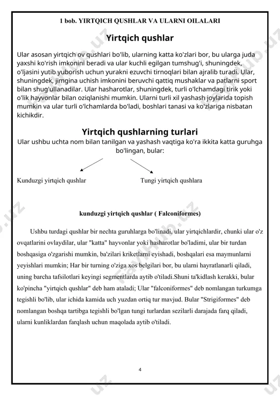 i juda uzoq masofadan aniqlash imkonini beradi. pat rangi toʻq qoʻngʻir, boshi malla. burgut oʻrta osiyoda oʻtroq yashaydi. togʻ va choʻllarning odam yashamaydigan uzoq joylarida, qoyalar orasida, saksovulzorlarda uchraydi. togʻ, choʻl va suv burguti boʻladi. burgut monogam qush. nari bilan modasi doim birga boʻladi. biri oʻlsagina ikkinchisi oʻziga boshqa sherik axtaradi. uyasini odam chiqa olmaydigan yerlarga xaschoʻp va lattaputtalardan quradi. odatda, bir-biriga yaqin 2—3 uyasi boʻlib, bittasidan foydalanadi. xira oq va qoʻngʻir xollar bilan qoplangan 1—2 ta tuxum qoʻyadi. joʻjasini boqishda nari ham ishtirok etadi. burgut parrandalar (kaklik, dudoq), yumronqoziq, toshbaqa, quyon va boshqa hayvonlar bilan oziqlanadi. burgut joʻjasini uyadayoq ovga oʻrgata boshlaydi. oʻrta osiyoda burgutning yosh joʻjasini qoʻlga oʻrgatishadi. voyaga yetganida uni quyon, tulki va hatto boʻri oviga olib chiqishadi. burgut oʻljasini uzoqdan yaxshi koʻradi va tez uchib borib unga tashlanadi. kemiruvchilarni qirib, qishloq xoʻjaligi ga foyda keltiradi. burgut oʻzbekiston va boshqa davlatlar qizil kitobiga kiritilgan. lochin (falco peregrinus) …