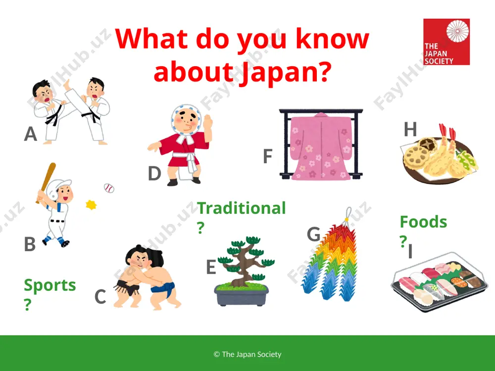 ©the japan society most people live on honshu, the biggest island. big cities like tokyo, osaka, and kyoto are all on honshu. tell students this is an image of tokyo. the red tower is called ‘tokyo tower’. does it look familiar? (students may notice it looks like the eiffel tower) "the city" by romainguy is marked with cc0 1.0 and is in the public domain. 9 10 ©the japan society different parts of japan are well-connected by trains. the fastest train is called the bullet train, or shinkansen in japanese. tell students the name ‘bullet train’ comes from the shaped of the front of the train and because it travels so quickly. in japanese, the name means ‘new main line’. the first bullet train opened just before the olympics in tokyo in 1964! "file:e2 j63 omiya.jpg" by toshinori baba is marked with cc0 1.0 and is in the public domain. …