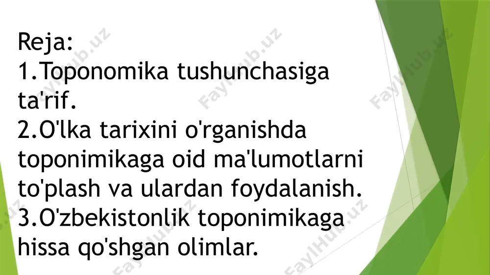 boshqa nomlarga o'zgartirilib yuborilgan yoki butunlay yo'q bo'lib qetgan. ezma manbalardagi toponimikaga oid ma'lumotlar tahlil qilinganda buni yaqqol ko'rish mumkin. bu noqeani hozirgi vaqtda xam aniq ko'rishimiz mumkin. ayrim shahar va qishloqlarning eski nomlari o'rniga yangi nomlar qo'yiladi, bu eski nom nima uchun yo'qotildi-yu, nima uchun yangi nom qo'yildi, buning sabablarini ham aniqlash mumkin. toponimikaning ayrim toifalari va tizimlari o'rtasidagi o'zaro aloqalarni o'rganish yo'li bilan toponimlarni tavsiflash toponimik tadqiqotlarning asosini tashkil etadi. ko'pgina mutaxassis toponimistlar mahalliy toponimlarni har tomonlama regional tadqiq qilishga katta e'tibor beradilar. bunda, albatta, mikro va makro toponimikani o'zaro taqqoslash zarur. toponimika vazifalarini aniqlar ekanmiz, ma'lum joyning geografik nomi tarixi to'laroq, shu o'lkada yashagan xalqlar tarixi bilan bog'liq xolda aniqlanishini uning asosiy maqsadi qilib olishimiz zarur. bundan tashqari, toponimikaga oid tadqiqog ma'lumotlaridan foydalanilayotganda o'sha o'lka xalqlarining tilini o'rganish, arxeologiya va etnografiyaga oid ma'lumotlarni hisobga olish maqsadga muvofiqdir. hozirgi vaqtda toponimistlar joy nomlarini faqat etimologik va semantik jihatdangina …