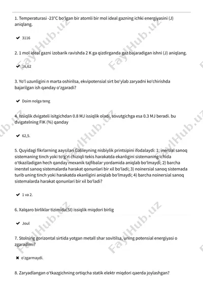 ideal gazning ichki energiyasi — PDF