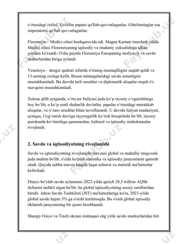 sida amalga oshirilayotgan islohotlar, hamda tahlil natijalari shuni ko'rsatmoqdaki, infratuzilmaning rivojlanishi, ishlab chiqarishning kengayishi va logistikaning takomillashuvi iqtisodiyotning yuqori sur'atlarda o'sishini ta'minlaydi. ekspertlarning ta'kidlashicha, savdo jarayonlarida raqamlashtirish va innovatsion yondashuvlar qo'llanilishi yaqin kelajakda iqtisodiy samaradorlikni yanada oshirishga imkon beradi. bu raqamlar va ma'lumotlar savdo va iqtisodiyot rivojlanishi qanday jadal o'sib borayotganini ko'rsatadi. bu jarayon davomida raqamli texnologiyalar va yashil iqtisodiyot omillari nihoyatda muhim ahamiyat kasb etmoqda. 3. lombard bank tizimining tarixi lombard bank tizimining tarixi juda boy va qiziqarli. lomabrdiya italiyaning shimoliy qismidagi viloyat bo‘lib, uzoq muddat mobaynida bank tizimining rivojlanishida muhim rol o‘ynagan. ushbu tizimning kelib chiqishi va rivojlanishi tarixi bir necha asrlarni qamrab oladi. lombardlar dastlab o‘rta asrlarda yashagan savdogarlar va pul o‘tkazuvchilar sifatida tanilgan. ular milodiy 7-8-asrlarda italiyada, ayniqsa milanda, lombardiya viloyatida paydo bo‘lgan. xii asrga kelib, lombard savdogarlari evropaning ko‘plab shaharlarida faoliyat yuritishgan, ular savdo balanslarini saqlovchi va moliyaviy xizmatlar ko‘rsatuvchi muhim shaxslarga aylanishgan. lombardlarning muvaffaqiyatining …