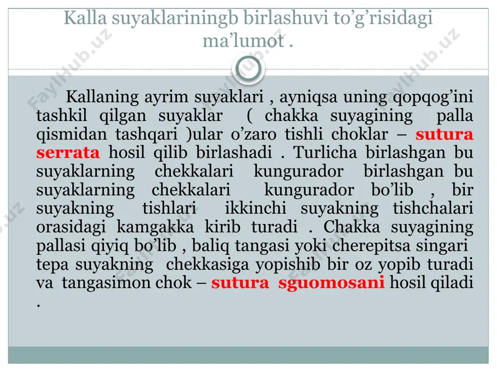 orqali pastki jag’ bilan bo’yin o’rtasida tortilgan asosiy boylam ( ligamentum laterale ), ponasimon suyak bilan pastki jag’ o’rtasidagi boylam - ( ligamentum sphenomandibularis ) oralig’ida tortilgan boylamlar vositasida mustahkamlangan. pastki jag’ bo’g’imi do’ngli bo’g’imlar guruhiga kiradi . image3.png image4.jpeg image5.jpeg image6.jpeg image7.jpeg image8.jpeg /docprops/thumbnail.jpeg