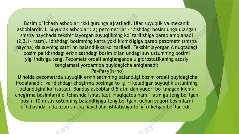 gidrostatik bosimni aniqlash. bosim o’lchov birliklari. bosim o’lchash asboblari - Page 5