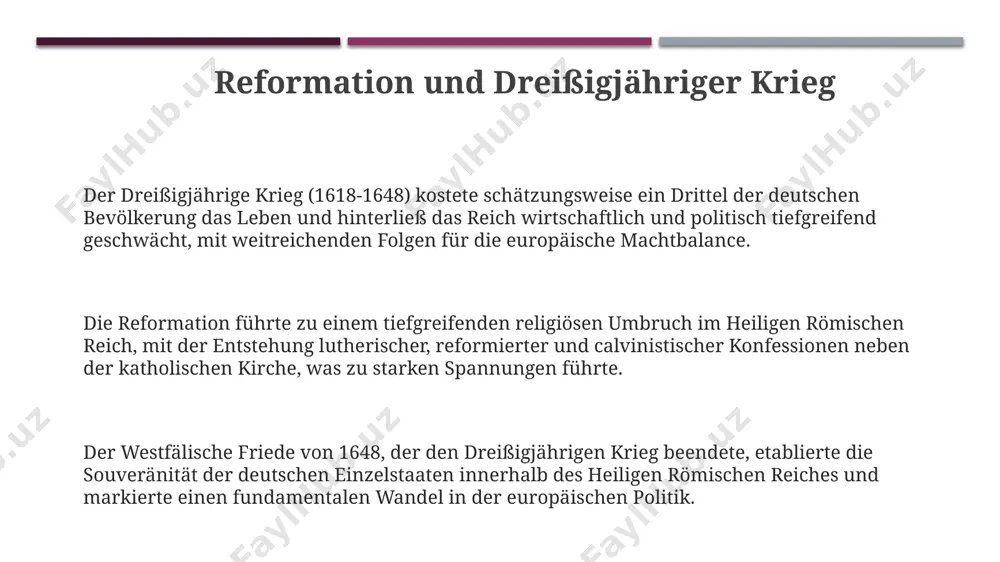 hen invasionen zu schützen, eine ca germanische stämme wie die cherusker unter arminius erlangten im 1. jahrhundert n. chr. wichtige militärische siege gegen die römer, was die römische expansion in germanien nachhaltig begrenzte und zur entstehung einer eigenständigen germanischen kultur beitrug. im 1. jahrtausend v. chr. siedelten verschiedene keltische stämme, darunter die helvetier und die sueben, auf dem gebiet des heutigen deutschlands; ihre kultur ist durch funde von hügelgräbern und beeindruckenden waffen dokumentiert. gründung des deutschen reiches trotz der symbolischen bedeutung des 18. januar 1871 als gründungstag des deutschen reiches, dauerte die konsolidierung des neuen staates und die überwindung innerer konflikte noch viele jahre. die reichsgründung war das ergebnis eines komplexen prozesses, der jahrzehntelange politische manöver, militärische erfolge und diplomatische verhandlungen unter bismarcks führung umfasste; der kleindeutsche lösung folgend. das deutsche reich wurde 1871 im spiegelsaal von versailles nach dem deutsch-französischen krieg ausgerufen, eingeleitet durch die siege preußens unter bismarck …