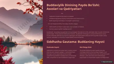 buddaviylik dinining paydo bo'lishi: asoslari va qadriyatlari — PPTX