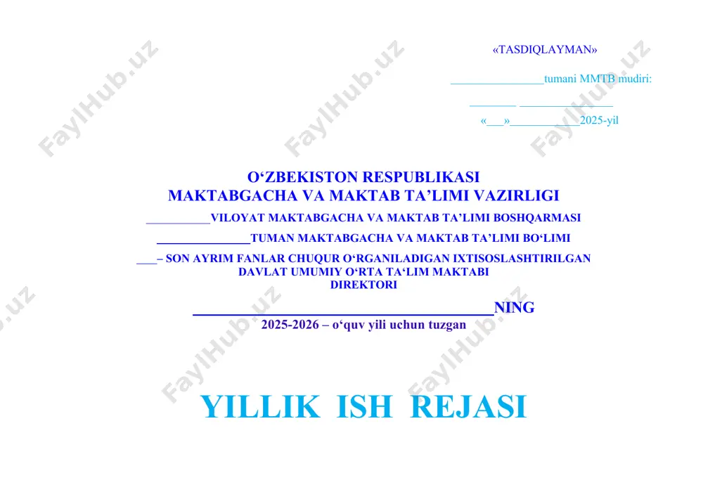 standartlarini tasdiqlash to‘g‘risida”gi 187-sonli qarori, o‘zbekiston respublikasi xalq ta’limi vazirligining 2020-yil 25-fevraldagi 52-sonli buyurug’i, o‘zbekiston respublikasi vazirlar mahkamasining 2018-yil 8-dekabrdagi № 997-sonli qarorlari ijrosini ta’minlash; 2. prezidentimizning 2019 yil 23 avgustdagi xalq ta’limi tizimini rivojlantirish, pedagoglarning malakasi va jamiyatdagi nufuzini oshirish, yosh avlod ma’naviyatini yuksaltirish masalalariga bag‘ishlangan videoselektorda so‘zlagan ma’ruzalaridan kelib chiqib, belgilangan vazifalarni amalga oshirish; 3. hukumatning va xalq ta`limi vazirligining ta`lim-tarbiyaga oid qaror, farmoyish, buyruq va ko`rsatmalariga hamda umumiy o‘rta ta’lim maktabi ustaviga amal qiladi; 4. maktab uzluksiz ta`lim tizimining asosiy bo`g`ini bo`lib, u o`quvchi-yoshlarga i-xi sinf hajmida, optimallashtirilgan dts asosida fan asoslaridan umumiy o`rta ma`lumot beruvchi kunduzgi ta`lim muassasasidir; 5. maktab xalq ta`limi tizimidagi mustaqil yuridik shaxs hisoblanadi va davlat gerbi tasviri tushirilgan muhrga, burchak shtampiga, g`aznachilik bo`limlari va banklarda hisob raqamiga va boshqa belgilariga ega; 6. maktab uo‘t muassasasini attestatsiya va akkreditatsiya qilish tizimining boshqaruv idorasining roziligi bilan mahalliy hokimiyat qaroriga asosan tugatilishi yoki ta`limning bir …