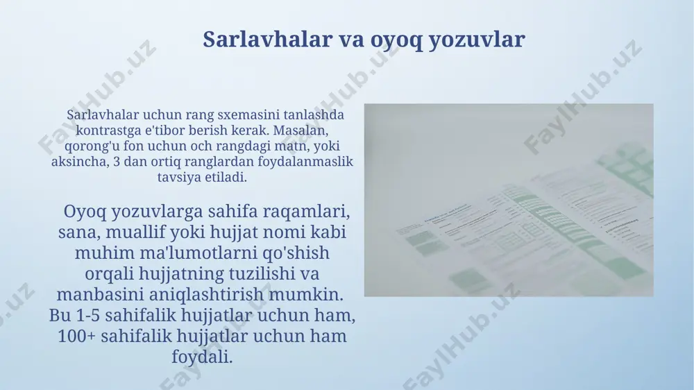 . shrift oʻlchamini 10-12 punkt oraligʻida tanlash, matnning oʻqilishi va umumiy jadval koʻrinishining estetikasiga ijobiy taʼsir koʻrsatadi, shu bilan birga hujayra hajmini optimallashtiradi. chop etish sozlamalari chop etish sozlamalarida har bir ustunning kengligini 10 dan 30 pikselgacha aniq o'zgartirish, shuningdek, satr balandligini 15 dan 25 punktgacha sozlash imkoniyati mavjud. matn yo'nalishini vertikal yoki gorizontal holatga o'zgartirish, shrift o'lchamini 8 dan 72 punktgacha o'zgartirish va shrift turini tanlash imkoniyatlari mavjud. matnning rangi va uslubi matn uslubini tanlashda 10 dan ortiq turli shriftlar, shuningdek, ularning kattaligi (masalan, 8 dan 72 punktgacha) va turli xil uslublar (qalin, kursivlangan, underline) mavjud. matn rangini o'zgartirish uchun standart rang palitrasidan 16 million dan ortiq rang variantlarini tanlashingiz mumkin, bu esa hujjatlaringizga vizual jozibadorlik bag'ishlash imkonini beradi. hujayralarni birlashtirish hujayralarni birlashtirish orqali 2 dan 5 gacha hujayralarni bitta katta hujayraga birlashtirish mumkin, bu sarlavhalar yoki boshqa katta matnlarni joylashtirish uchun foydalidir. birlashtirilgan hujayralarga matn kiritishda, matn birlashtirilgan …