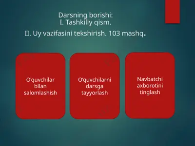 darslik "darsning borishi" — PPTX