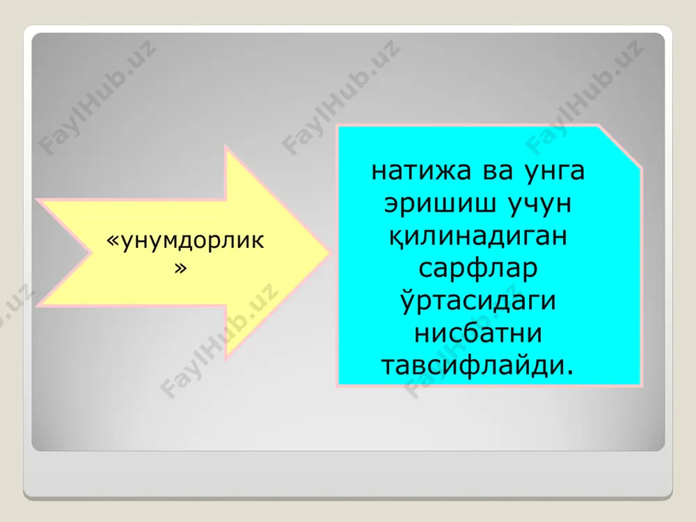 икаришда ёлланма мехнат сарфи микдорининг узгаришига таъсир этувчи сабаблар, харакатлантирувчи кучлардир мехнат унумдорлигини оширишга таъсир этувчи омиллар ишлаб чикаришни такомиллаштириш вазифалари ускуналарни замонавийлаштириш маънавий эскирган ускуналарни янги, унумлирок ускуналар билан алмаштириш ишлаб чикаришни механизациялаш даражасини ошириш ишлаб чикаришни автоматлаштириш янги, илгор технологияларни жорий етиш хом ашё янги турларидан, прогрессив материаллардан фойдаланиш йули билан ва бошка чоралар оркали эришилади моддий-техника омиллари мажмуи ва уларнинг мехнат унумдорлигини узгартиришга таъсири ♦ мехнатни энергия билан куролланганлиги — саноатдаги бир ишчига тугри келадиган энергия барча турлари истеъмоли; ♦ мехнатнинг электр энергия билан таъминланганлиги — саноатдаги бир ишчига тугри келадиган электр энергия истеъмоли; ♦ мехнатнинг техника билан куролланганлиги — бир ходимга тугри келадиган асосий ишлаб чикариш фондлари хажми; ♦ механизациялаш ва автоматлаштириш даражаси — механизациялаштирилган ва автоматлаштирилган мехнат билан банд булган ишчилар улуши; ♦ ишлаб чикаришни кимёлаштириш — прогресив материаллар ва кимёвий жараёнларни куллаш, ишлаб чикаришнинг умумий хажмида ишлаб чикаришнинг кимёлаштирилган жараёнлари улушининг купайиши каби курсаткичлар …