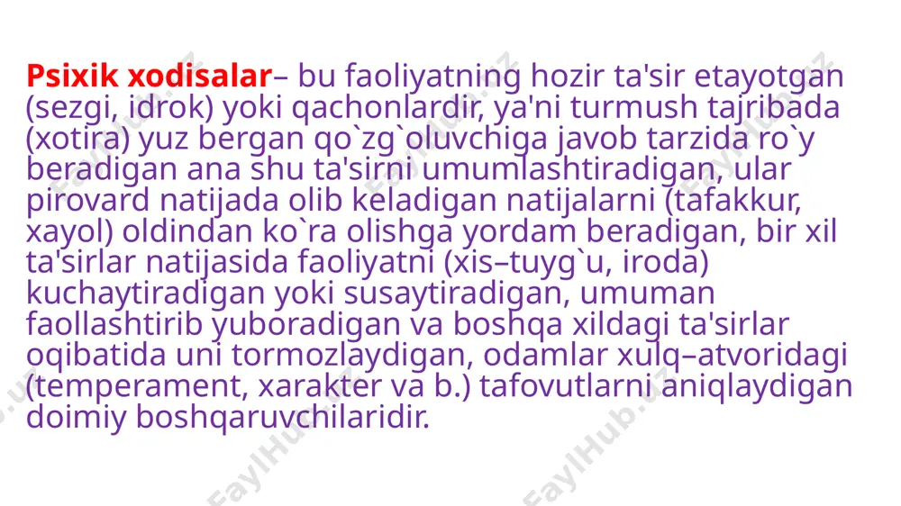 qolish hayot faoliyati davomida individual, ya`ni shaxsiy tajribani to`plash bilan bog`liqdir. to`plangan tajribadan keyingi faoliyatda foydalanish qayta esga tushirishni talab qiladi. ma`lum materialning faoliyatda qatnashmay qolishi yoki faoliyatidan tushib qolishi uni esdan chiqarib quyishga olib keladi. xotira mexanizmlari- hozirgi kunda xotira mexanizmlari haqida juda ko`plab nazariyalar mavjud. ularning barchasini bir necha guruhlarga birlashtirish mumkin. birinchi guruh nazariyalar - psixologik nazariyalar, ikkinchisi - neyrofiziologik nazariyalar. ularga keyingi yillarda yangi nazariyalar, uchinchi yo`nalish - bioximik yo`nalishdagi nazariyalar qo`shilmoqda. barcha nazariyalar orasida eng oldin paydo bo`lib rivojlangan nazariyalarga psixologik nazariyalar kiradi. bu nazariyalar xotira jarayonlarini tarkib toptirishda sub`ektning faolligiga qanday o`rin berilganligiga, sub`ekt faolligining o`ziga qanday qaralganligiga bog`liq ravishda klassifikatsiya qilinadi. shunday oqimlardan biriga assosiativ nazariya kiradi. ixtiyorsiz va ixtiyoriy xotira xotira turlari 1. ko`proq faoliyatda ko`rinadigan psixik aktivlik xarakteriga ko`ra xotiraning harakat, emosional (hissiy), obrazli va so`z-mantikiy turlari farqlanadi. 2. faoliyat maqsadi xarakteriga ko`ra xotira ixtiyoriy va ixtiyorsiz xotira turlariga bulinadi. 3. …