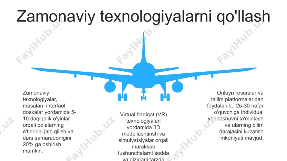uammolarni hal qilishni o'z ichiga oladi. ta'lim o'yinlarida 5-7 yoshli bolalar uchun mo'ljallangan interaktiv dasturlar yordamida matematika asoslari, masalan, qo'shish va ayirish amallari o'rgatilishi mumkin. bu jarayon bolalarning faol ishtirokini va bilimlarni mustahkamlashini ta'minlaydi. ta'lim o'yinlarining samaradorligi 80% ga yaqin bo'lib, bu bolalarning o'rganish jarayonida faol ishtirok etishlari va o'yin shaklida taqdim etilgan bilimlarni yaxshiroq o'zlashtirishlari bilan bog'liq. e'tiboringiz uchun rahmat @taqdimot_robot image1.jpeg image2.jpeg image3.jpeg image4.jpeg
