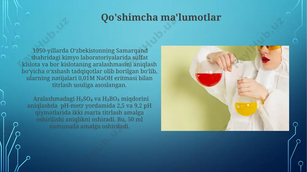 eritma tarkibidagi h2so4 va h3bo3 massalarini alkalimetriya usulida aniqlash - Page 4