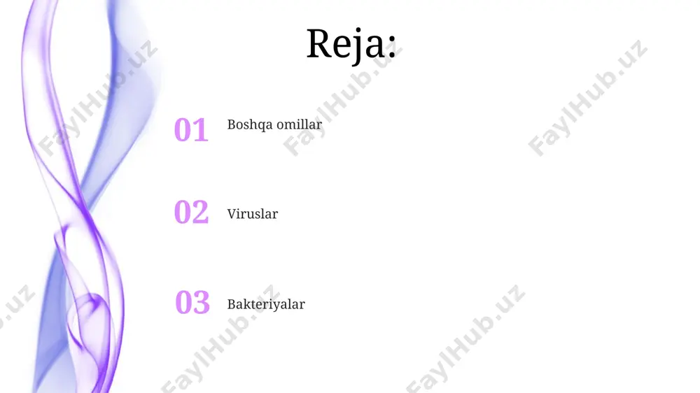 bi omillar ham bronxitning rivojlanishiga olib kelishi mumkin, bu holatda yalligʻlanishning 50% dan ortigʻi allergik reaksiya natijasida yuzaga keladi. allergiya va boshqa sezuvchanlik reaktsiyalari allergiya sababli bronxitning 10-20% hollarda uchrashi kuzatiladi, bu esa ige antikorlarining ishlab chiqarilishining oshishi va mast hujayralarining faollashuvi bilan bog'liq. havo ifloslanishi, chang, hayvon junlari kabi allergenlar bronxlarning sezuvchanligini oshirib, yallig'lanish jarayonini va bronxit rivojlanishini 3-5 marta tezlashtirishi mumkin. bakterial bronxit bakterial bronxitning eng ko'p uchraydigan sababchisi streptococcus pneumoniae bakteriyalaridir, bu umumiy infektsiyalarning 20-50% ini tashkil qiladi. haemophilus influenzae va moraxella catarrhalis kabi boshqa bakteriyalar ham bakterial bronxitga sabab bo'lishi mumkin, ularning kattalar orasida tarqalishi 10-20% ga etadi. e'tiboringiz uchun rahmat @taqdimot_robot image4.jpg image5.jpg image6.jpg image7.jpg image8.jpg image9.jpg image10.jpg image1.jpeg image2.jpeg image3.jpeg