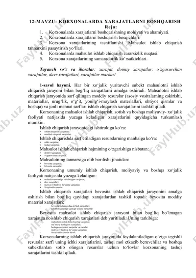 korxonalarda xarajatlar — DOCX
