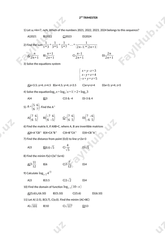 matematikadan 1-chi, 2-chi va 3-chi trimestr imtihon savollari to‘plami - Page 3