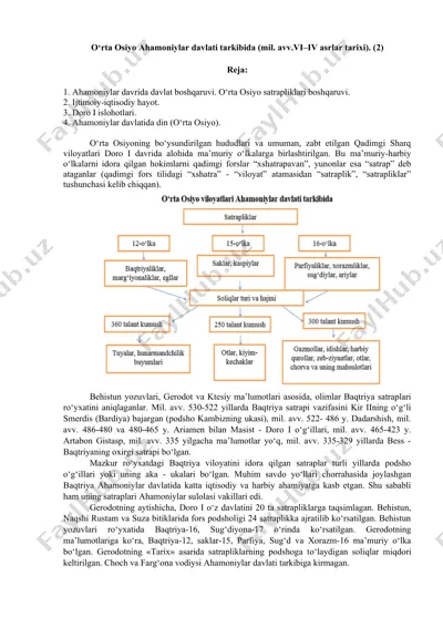 o‘rta osiyo ahamoniylar davlati tarkibida (mil. avv.vi–iv asrlar tarixi) — DOCX