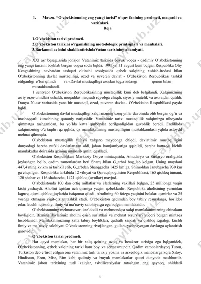 o‘zbekistonning eng yangi tarixi — DOCX