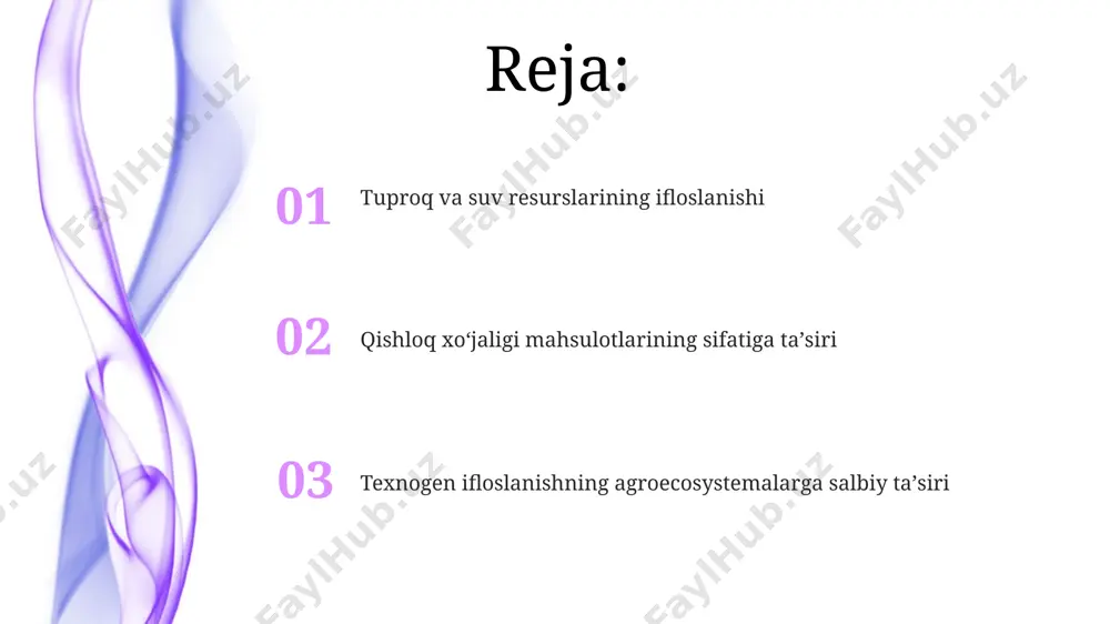 ichimlik suvi manbalaridan zaharlanishi mumkin. texnogen ifloslanish tufayli oziq-ovqat mahsulotlarida ogʻir metallarning (masalan, qoʻrgʻoshin, kadmiy) miqdori 2-3 baravar ortishi, bolalarda rivojlanish nuqsonlari va aqliy zaiflik xavfini oshiradi. zararkunandalar va kasalliklarning koʻpayishi pestitsidlarga chidamlilik hosil qilgan zararkunandalar populyatsiyasi 15% ga ko'payib, ekologik muvozanatni buzishi mumkin. qishloq xo'jaligi ekinlarining kasalliklarga chidamliligining pasayishi, ifloslanish darajasiga bog'liq ravishda 10-25% ga yetganda katta iqtisodiy zararlar keltiradi. texnogenez ifloslanishining qishloq xoʻjaligi ekosistemalariga taʼsiri radiatsiya va elektromagnit toʻlqinlarning taʼsiri natijasida hasharotlarning populyatsiyasi 50% gacha kamayishi mumkin, bu esa oʻsimliklarning changlanishini va biologik xilma-xillikni pasaytiradi. pestitsidlar va ogʻir metallar kabi zararli moddalarning tuproqqa singishi tufayli oʻsimliklarning oʻsishi sekinlashadi va hosildorlik 30% gacha pasayishi mumkin, bu esa ekologik muvozanatni buzadi. iqtisodiy zararlar tuproqning ifloslanishi natijasida hosil sifatining pasayishi va oziq-ovqat mahsulotlarining xavfsizligi darajasining tushib ketishi, natijada sog'liqni saqlash xarajatlarining 10% gacha o'sishiga olib keladi. texnogen ifloslanishni bartaraf etish va tuproqni reabilitatsiya qilish uchun katta moliyaviy resurslar, taxminan yillik byudjetning …