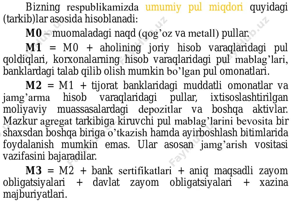 ida keltirilgan formulaga qisman o’zgarish kiritamiz va s ni quyidagicha hisoblaymiz: 𝐒 = 𝑹 𝟏 + 𝐝 𝐤 𝐢 bu erda: d - qarz kunlari soni; k – yildagi kunlar soni. misol. 70000 sо‘m 90 kunga 20% stavkasi bilan berilgan bо‘lsa, oshgan qiymatni aniqlang. 𝐒 = 𝟕𝟎 𝟏 + 𝟗𝟎 𝟑𝟔𝟎 𝟎. 𝟐 =75,6 ming so’m murakkab foizlarda oshgan qiymat quyidagi formula bilan aniqlaniladi: misol. 5 mln. so’m 3 yilga 25% yillik stavka bilan bankka joylashtirildi. shartnoma bo’yicha bank murakkab foizlar bilan pulni qaytib berishni bo’yniga olgan. bank necha so’m qaytib beradi? moliyaviy hisob-kitoblarda hamma vaqt va har qanday sharoitda ham boshlang’ich summa, oshgan qiymat chegirma va ustama summalari ma’lum bo’lavermaydi. bu muammo statistikada diskontlash usullarini qo’llash bilan hal qilinadi. 35(1 0,25) 9765625s    (1 )ns r i  amaliyotda foiz yozish davrlari har yil bо‘lishi mumkin. agarda, n1 , n2 . . . . nn foiz yozish …