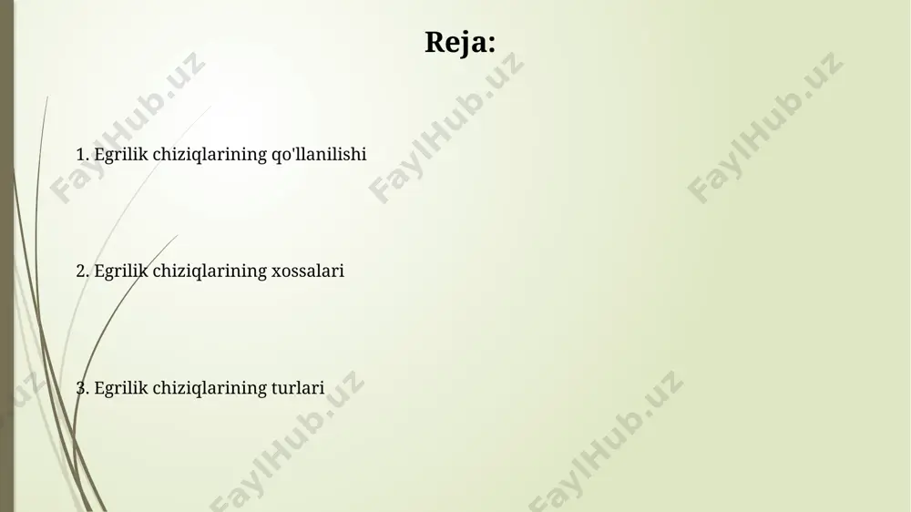 omobilning markazga intiluvchi tezlanishi, avtomobilning tezligiga kvadratga proportsional ravishda ortadi, bu esa fizikaning asosiy qonunlaridan biri bo'lmish nyutonning ikkinchi qonuni orqali aniqlanadi. elektromagnit maydon ichida harakatlanayotgan elektronning traektoriyasi, lorenc kuchi ta'siri ostida spiral shaklida egri chiziq bo'ladi, bu egrilikning qiymati magnit maydon kuchi va elektronning tezligiga bog'liq. dizayndagi egri chiziqlar dizayndagi egri chiziqlar, inson koʻzining 30% dan ortiq qismini jalb qilib, vizual diqqatni 2-3 marta oshirishi mumkin, bu esa estetik va foydalanuvchi tajribasini yaxshilaydi. golden ratio (1.618) printsipi egri chiziqlarni joylashtirishda muvozanat va uygʻunlikni ta’minlaydi, bu esa 5 dan ortiq elementlarni ishlatilganda muhim ahamiyat kasb etadi. arxitekturada egri chiziqlar arxitekturada egri chiziqlar binolarning 30% gacha estetik qiyofasini yaxshilashga, zamonaviy va dinamik ko'rinishga ega bo'lishiga yordam beradi, shu bilan birga funksionallikni ham oshiradi. antoni gaudi kabi mashhur me'morlar egri chiziqlarni asosan gotik uslubining 15 ta asosiy elementlaridan biri sifatida qo'llagan holda o'ziga xos noyob uslublar yaratishga erishdilar. chiziqlarning matematik tavsifi chiziqning …