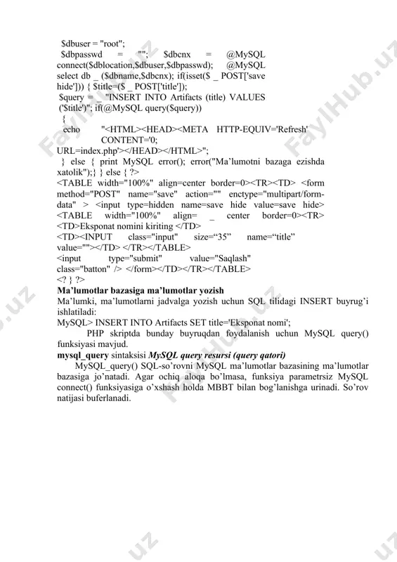 phpdа mа’lumоtlаr bаzаlаri bilаn ishlаsh. mysql mа’lumоtlаr bаzаsi - Page 5