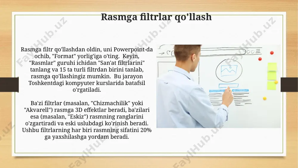 amarali bo'ladi. rasmlarni png formatida saqlash, shaffoflikni saqlash uchun yaxshi, lekin fayl hajmi katta bo'ladi. masalan, 2000x1500 pikselli logotipni pngda saqlash, jpeg ga nisbatan 3-4 barobar ko'proq joy egallaydi. e'tiboringiz uchun rahmat @taqdimot_robot image7.jpg image8.jpg image9.jpg image10.jpg image11.jpg image12.jpg image13.jpg image14.jpg image15.jpg image16.jpg image17.jpg image18.jpg image3.png image4.png