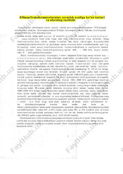 transformatorlarning sovutish usuliga ko‘ra turlari va ularning tuzilishi — DOCX