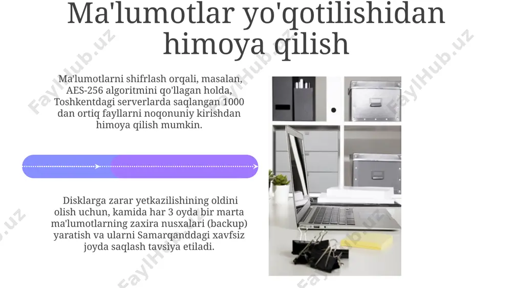 ning har biri o'ziga xos xususiyatlarga, masalan, fayl hajmi chegaralari va metama'lumotlarni saqlash usullariga ega. 2 terabaytlik disk uchun ntfs afzalroq bo'lishi mumkin. reiserfs va btrfs kabi ba'zi fayl tizimlari, linux operatsion tizimida ishlatiladigan yangi va samaraliroq variantlardir. ular, ma'lumotlarning butunligini ta'minlash uchun, xatolikka chidamlilik va ma'lumotlarni siqish kabi qo'shimcha xususiyatlarni taklif qiladi. bu xususiyatlar germaniyada ishlab chiqilgan. fayl va papka huquqlarini boshqarish fayl va papka huquqlarini boshqarishda, masalan, windows 10 operatsion tizimida 3 ta foydalanuvchi guruhiga (administrator, foydalanuvchi, mehmon) turli xil kirish huquqlari berish mumkin, bu esa ma'lumotlarni himoya qilishni ta'minlaydi. toshkentdagi bir kompaniyada 1000 dan ortiq fayl va papkalarni huquqlarini boshqarish uchun, access control lists (acl) texnologiyasi qo'llaniladi, bu esa noavtorizatsiya qilingan kirishlardan himoya qiladi. kirish nazorati ro'yxati (acl) kirish nazorati ro'yxatlari (acl) foydalanuvchilar guruhlarini, masalan, "mijozlar" yoki "adminlar" guruhini aniqlab, ularga 2 yoki 3 turdagi kirish huquqlarini tayinlash orqali fayl tizimini boshqarish va ma'lumotlarni himoya qilish samaradorligini …