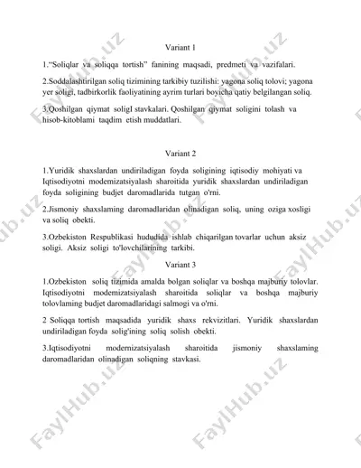 soliqlar va soliqqa tortish fanining tahlili — DOCX