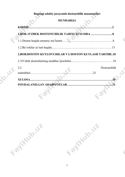 bugungi adabiy jarayonda dostonchilik muammolari — DOCX