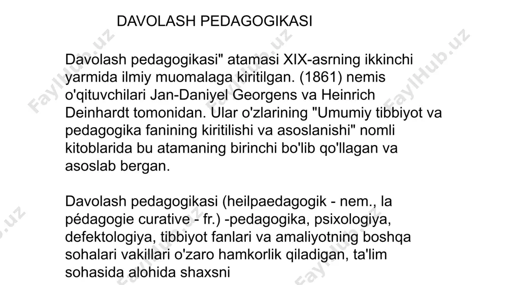 alki uning amaliy faoliyati, ularning real hayotdagi talabi bilan bog'liq holda muhimdir. georgens va deynxardning faoliyati va kitoblarida zamonaviy tibbiyot pedagogikasining eng muhim g'oyalarini ko'rish mumkin. zamonaviy tibbiy pedagogika yoshi, nogironlik darajasi, ijtimoiy mavqei, tajribasi va boshqalardan qat'iy nazar, har bir insonning shaxsiyati, qadr-qimmati va dahlsizligini hurmat qilishni ta'kidlaydi. 6 1909 yil v.p. kashchenko "aqli zaif va axloqiy zaif bolalar uchun tibbiy -pedagogik muassasalar tashkil yetish to'g'risida" ma'ruza qildi, u bu atamani o'tgan asrlarda qo'llangan, deyishga asos bor. "pedagogik tuzatish" kitobi qo'lyozma 1920 -30-yillarda tayyorlangan, birinchi marta 1992 yilda nashr yetilgan. v.p. kashchenko va g.y. troshin ijtimoiy omillarning nuqsonning shakllanishiga ta'siri, shuningdek, bolani bolalar jamiyatiga kiritish orqali ijtimoiy munosabatlarni o'zgartirish muammosini hal qilish haqida gapiradi. keyinchalik bu g'oya lev semenovich vigotskiy tufayli defektologiya doirasida keng tarqaldi. o'z asarlarida va amaliy faoliyatida v.p. kashchenko davolash pedagogikasi integrativ bo'lishi va bola shaxsining barcha tomonlarini butun shaxs sifatida rivojlantirishga qaratilgan bo'lishi kerak degan …