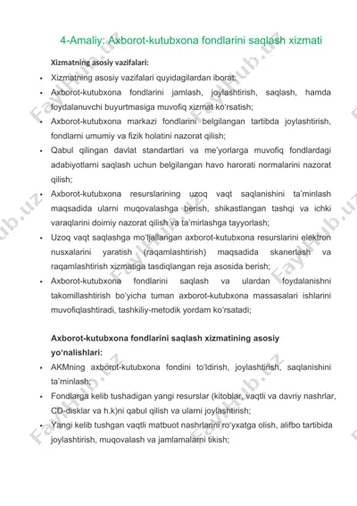 axborot-kutubxona fondlarini saqlash xizmati — DOCX