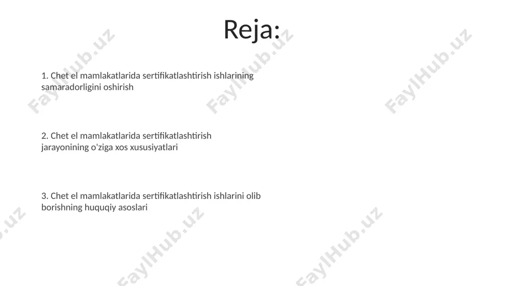 opa ittifoqi kabi rivojlangan davlatlardan 20 dan ortiq sertifikatlashtirish bo'yicha xalqaro tajribaga ega bo'lgan mutaxassislarni jalb qilish, xorijiy mamlakatlarda ishlarni tez va sifatli bajarishga yordam beradi. malakali mutaxassislarni jalb qilish jarayonida, xalqaro standartlarga (iso 9001, masalan) muvofiqlikni ta'minlash va ularning 3 yildan kam bo'lmagan tegishli sohadagi ishlash tajribasini tasdiqlovchi hujjatlarni taqdim etish talab etiladi. xatarlarni boshqarish va ularni bartaraf etish xatarlarni boshqarishda 5 bosqichli jarayon (aniqlash, tahlil qilish, baholash, rejalashtirish, nazorat qilish)ni qo'llash, xususan, o'zbekiston va aqshdagi farqli qonun hujjatlarini hisobga olish muhim ahamiyatga ega. malakali tarjimonlarning ishtiroki, 10 ta tilni o'z ichiga olgan holda, xatarlarni kamaytirishda muhim rol o'ynaydi, ayniqsa, germaniya va yaponiya kabi mamlakatlarda sertifikatlashtirish hujjatlarini tarjima qilishda. xorijiy mamlakatlarda, masalan, xitoyda, sertifikatlashtirish jarayonida kutilmagan xatarlarning 20% ga yaqini texnik muammolar bilan bog'liq bo'lib, bu jarayonning muddatini 3-5 oyga uzaytirishi mumkin. natijalarni tahlil qilish va hujjatlashtirish xorijiy mamlakatlarda, masalan, germaniyada o'tkazilgan auditlar natijalari bo'yicha 15 ta kompaniyada hujjatlashtirish …