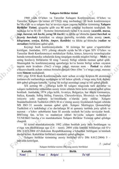 xalqaro birliklar tizimi — DOC