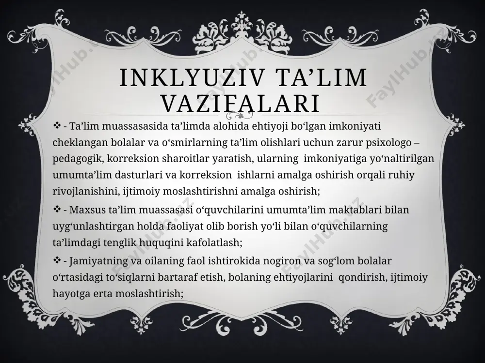 larining ham ruhiy, ham jismoniy rivojlanish xususiyatlari bilan aqli zaiflardan farq qiladilar. oligofrenlarning ruhiy taraqqiyotida asosiy va yetakchi kamchilik aqliy, intellektual tomonlar chuqur va tiklanmas darajada zararlangan bo‘ladi. rrs da esa intellektual jarayonlar oligofrenlardagedek chuchqur zararlanmasdan, birmuncha yuzaki zararalangan bo‘lib, tiklanish xarakteriga ega. rivojlanishida murakkab ko‘p nuqsonli bolalar; aloxida yordamga muxtoj bolalar qatoriga murakkab nuqsonli ko‘r-kar-soqov bolalar kiradi. bu toifadagi bolalar nuqsoni ancha murakkab. kar-ko‘r-soqov bolalar tevarak atrofdan informatsiya olish imkoniyatidan mahrum bo‘lganligi tufayli aqlan rivojlanmaydi. biroq maxsus tashkil etilgan yordam tufayli bu bolalar to‘liq intellektual rivojlanish imkoniyatiga egadirlar. ularga barcha murakkab muloqot turlari yaratiladi, nutqi o‘stiriladi va ular barkamol nutqdan tortib to so‘z nutqigacha egallay oladilar autizm bolalar autizm – ijtimoiy va kommunikativ rivojlanishining buzilishi, qiziqish va faoliyatni chegaralanishi bilan xarakterlanuvchi rivojlanishdagi buzilishdir. autizmga ega shaxslarda ijtimoiy munosabatlar, ijtimoiy kommunikatsiya hamda qiziqishlarning chegaralanganligi asosiy belgilar triadasini tashkil etadiautik bolalarga turli ta’sirlarga gipersteziyaning yuqoriligi xosdir: harorat, taktil, ovozva rang. doimiy …
