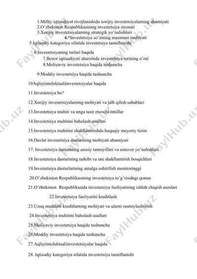 investitsiyalar haqida ma’lumotlar — DOCX